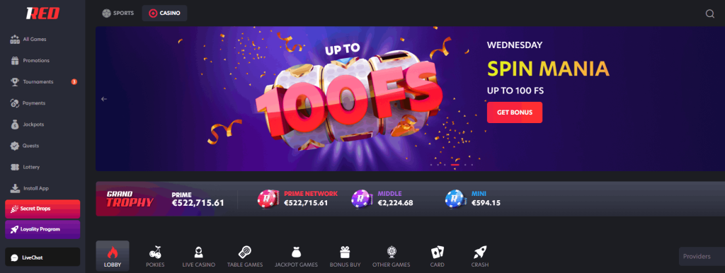 1Red Casino Screenshot